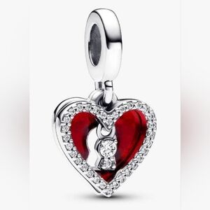Authentic NEW Pandora Red Heart & Keyhole Double Dangle Charm S925ALE CZ Enamel